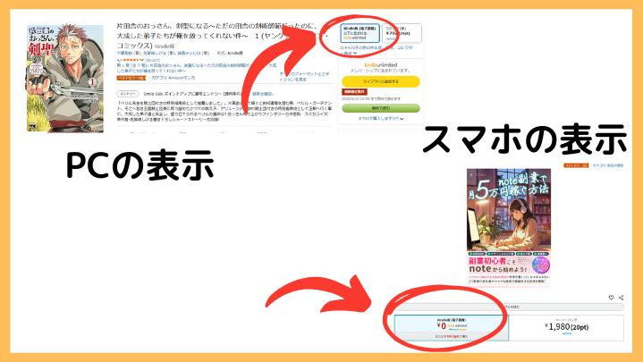 Kindle Unlimited対象の本の表示 PC&スマホ